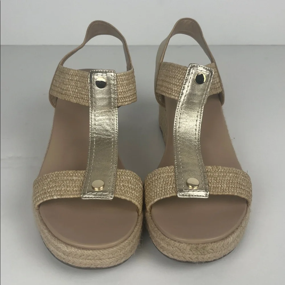 Vionic Calera‎ Metallic Gold Espadrille Wedge Sandals SZ 11